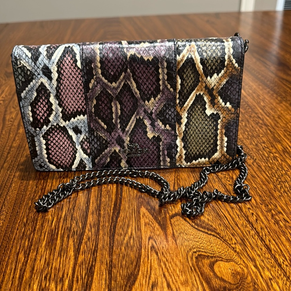 Coach Oxblood and python shoulder bag with chain